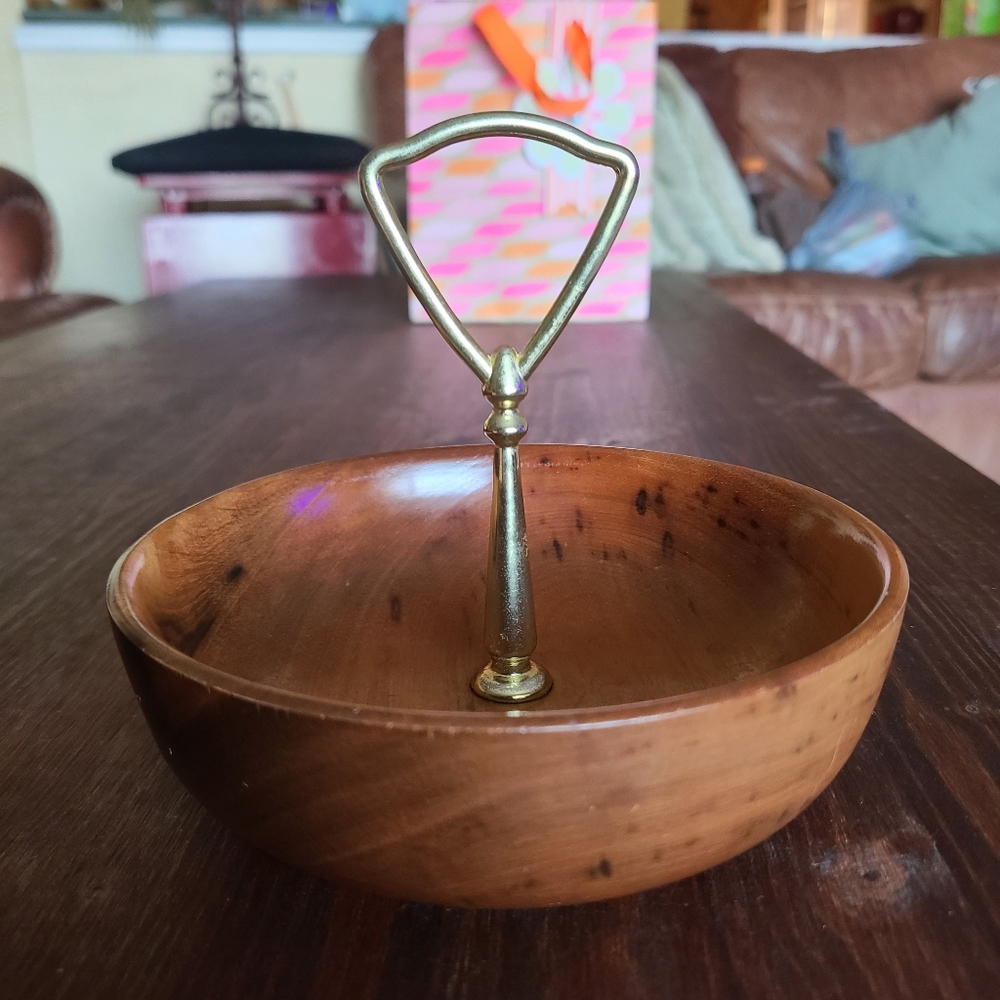 Wooden Ring Bowl/Jewelry Tray with Gold Handle Small